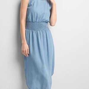 GAP Light Blue Sleeveless Smocked-Waist Midi Dress